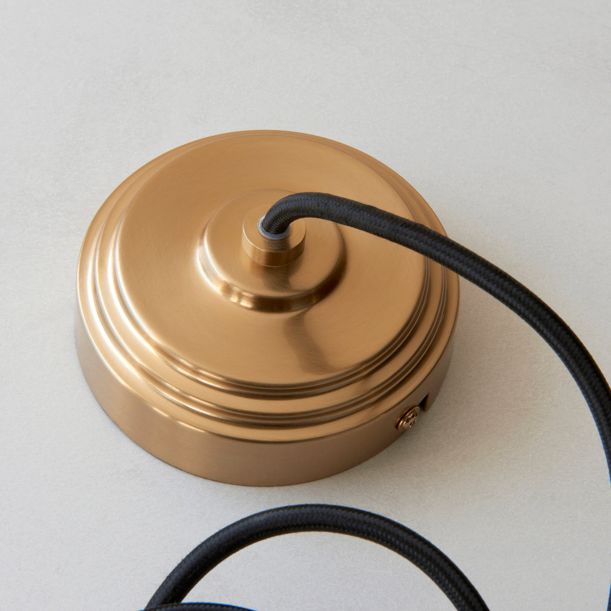 Carnation & Eltham Pendant with Black Fabric Flex and Brushed Aged Brass Metalwork
