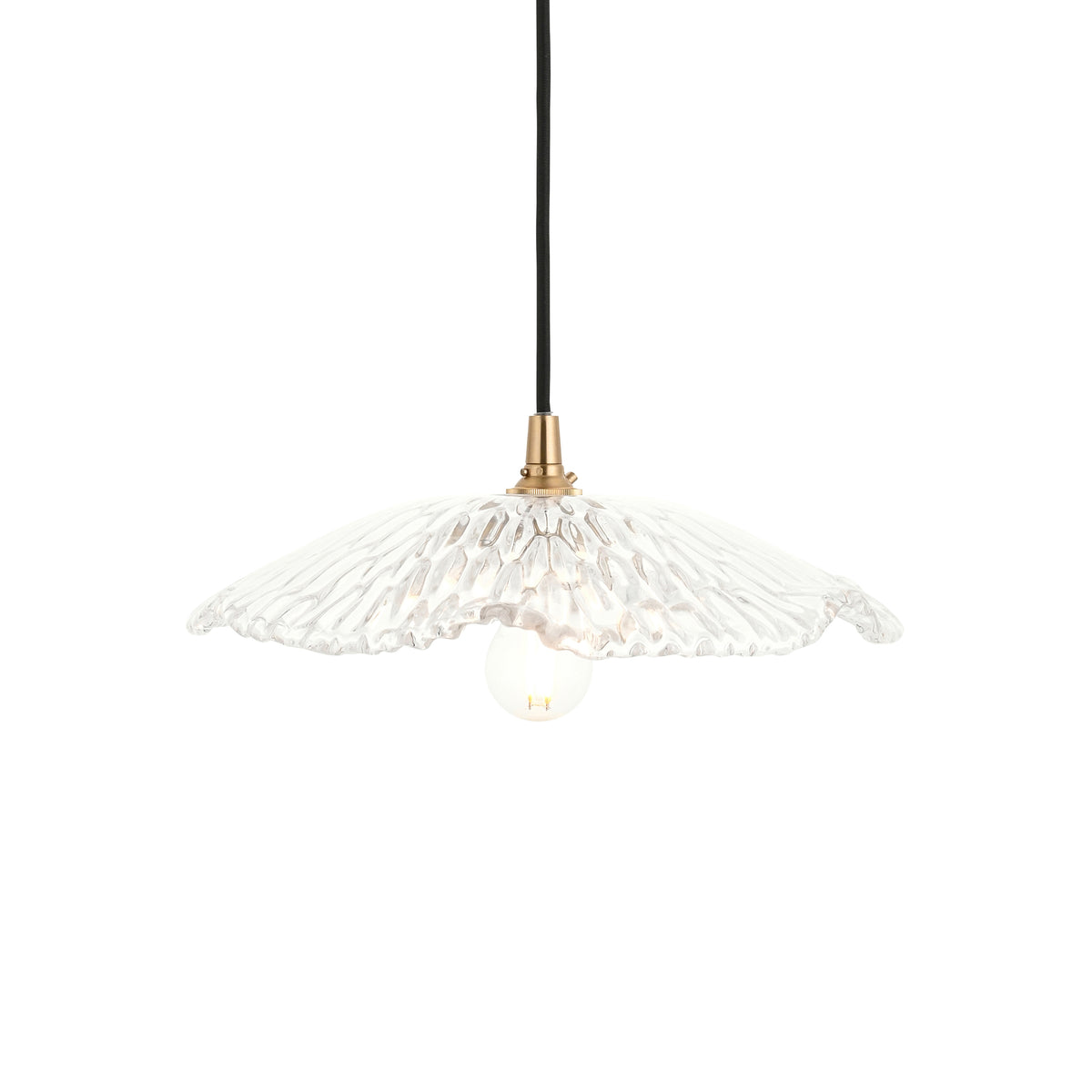 Orchid & Eltham Pendant with Black Fabric Flex and Brushed Aged Brass Metalwork