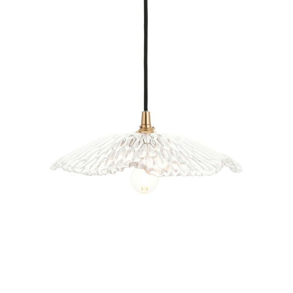Orchid & Eltham Pendant with Black Fabric Flex and Brushed Aged Brass Metalwork