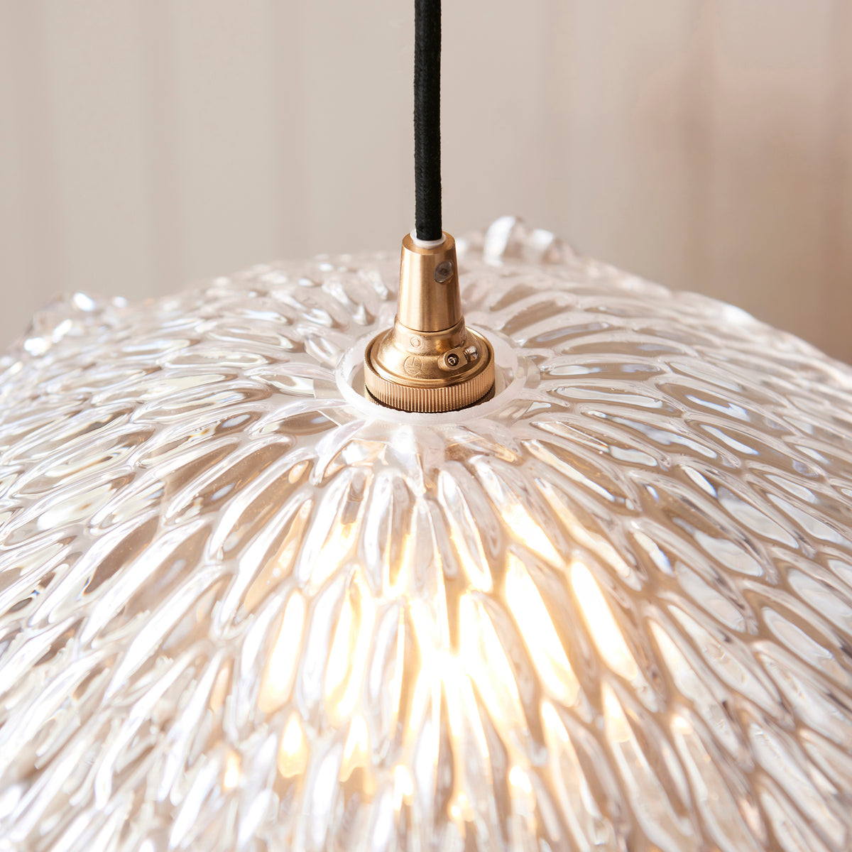 Orchid & Eltham Pendant with Black Fabric Flex and Brushed Aged Brass Metalwork