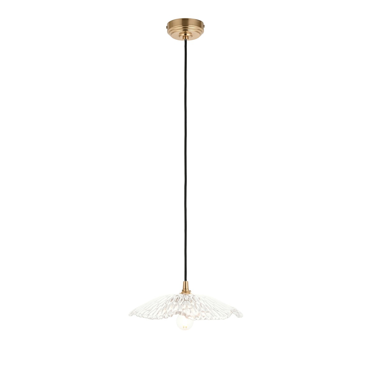 Orchid & Eltham Pendant with Black Fabric Flex and Brushed Aged Brass Metalwork