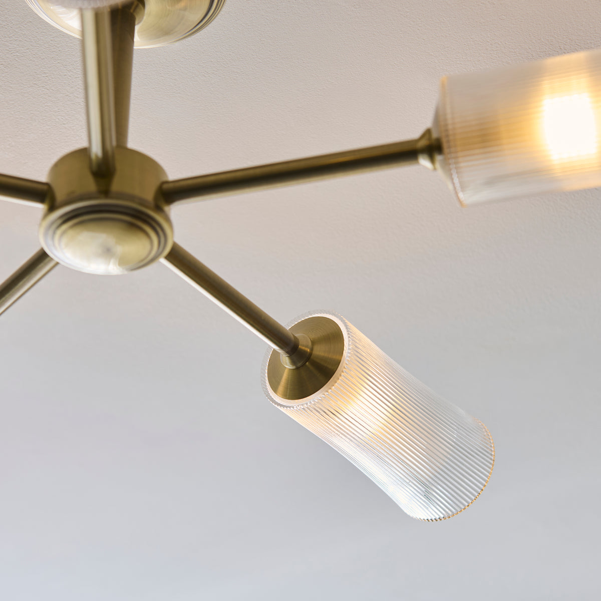 Avelyn Five Arm Semi Flush Ceiling Light in Antique Brass & Frosted Glass Diffusers