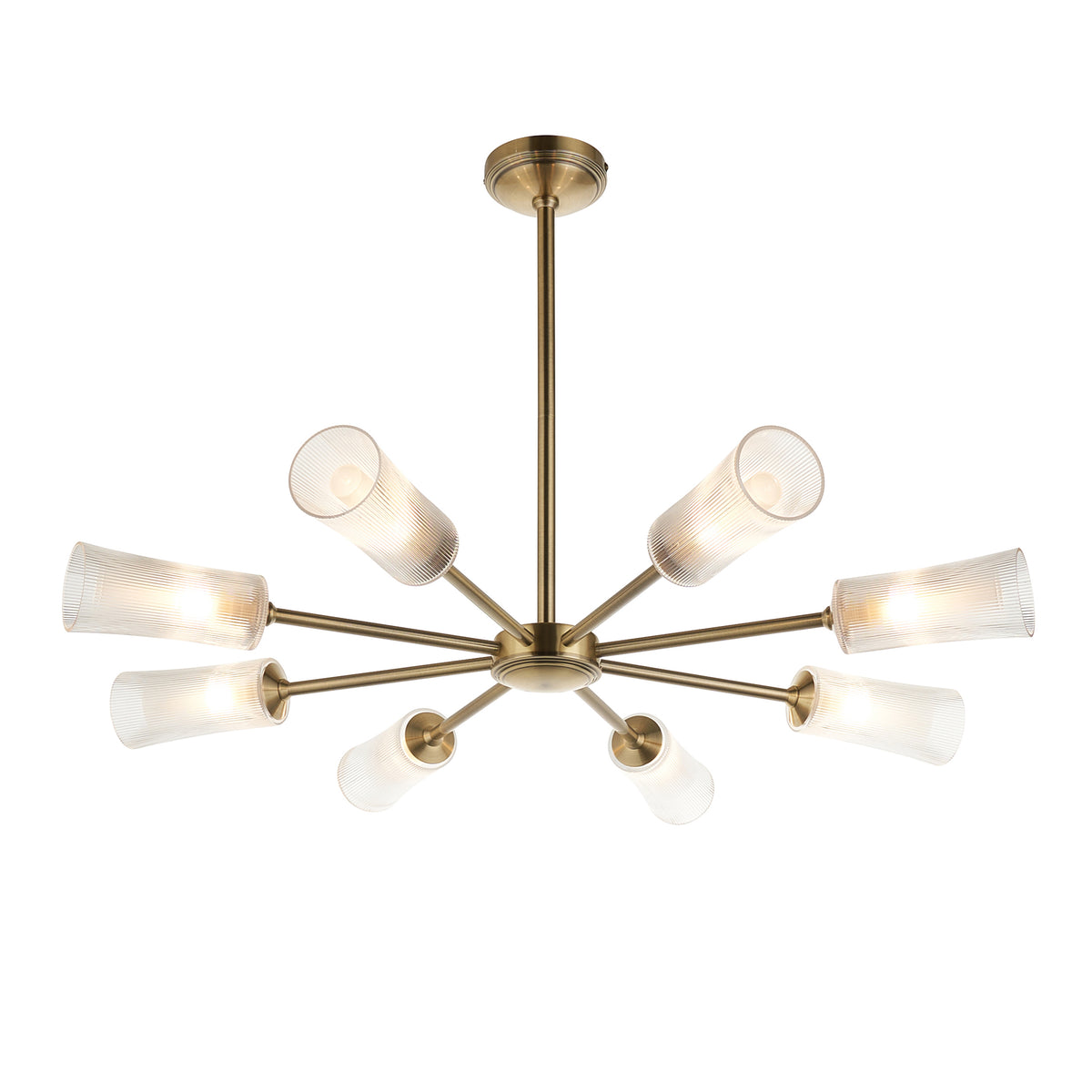 Avelyn Eight Arm Pendant in Antique Brass & Frosted Glass Diffusers