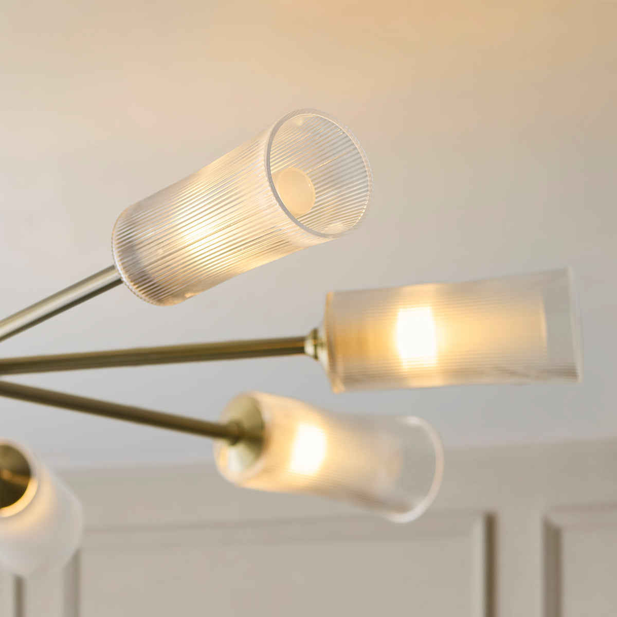 Avelyn Eight Arm Pendant in Antique Brass & Frosted Glass Diffusers