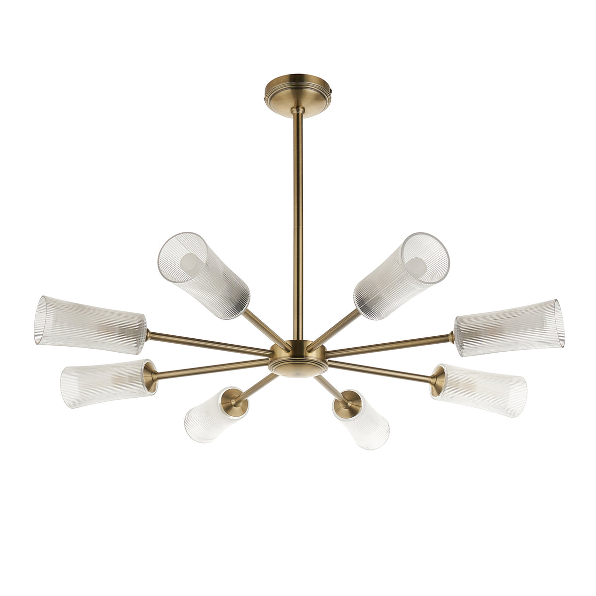 Avelyn Eight Arm Pendant in Antique Brass & Frosted Glass Diffusers
