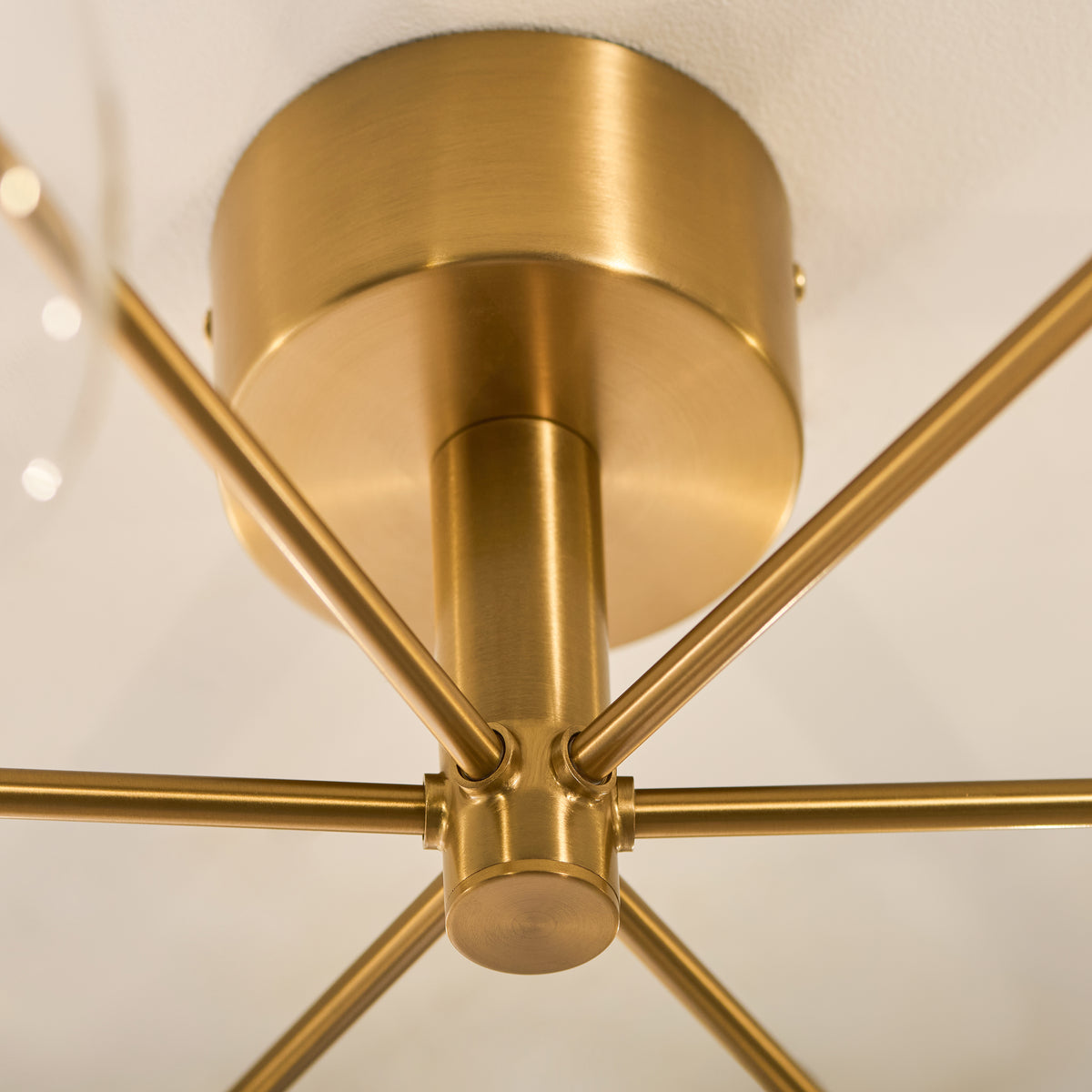 Oslo Six Arm Semi Flush Ceiling Light in Brushed Aged Brass with Clear Glass Shades