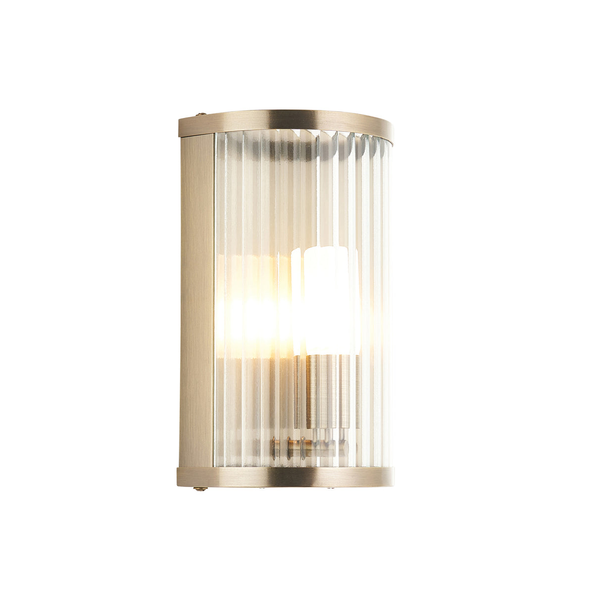 Endon Lighting Ridgeton IP44 wall light in antique brass with clear ribbed glass