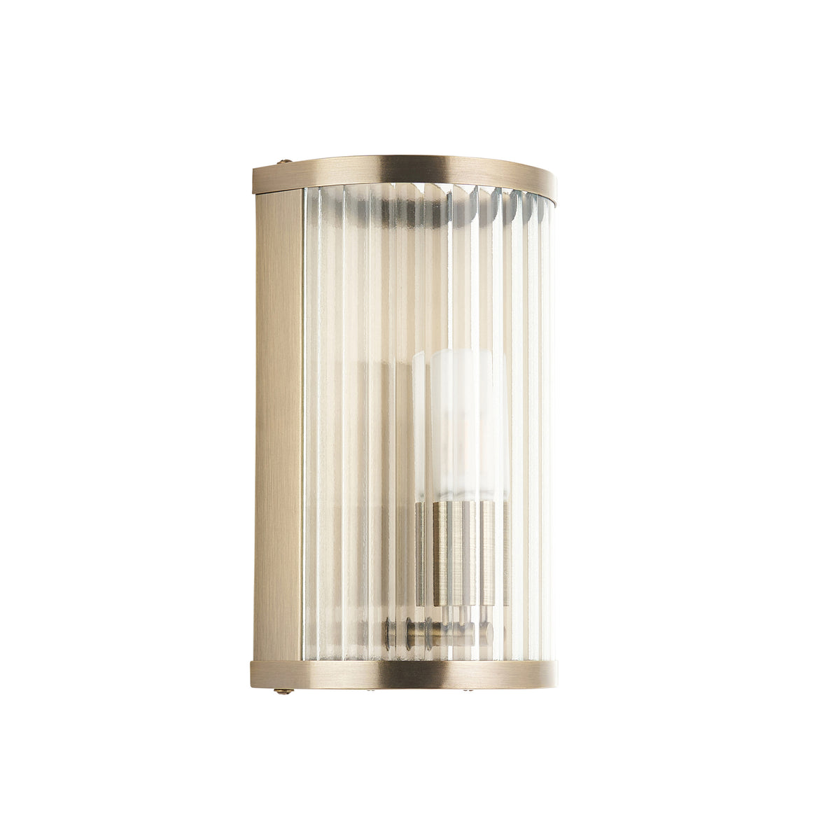 Ridgeton IP44 Wall Light in Antique Brass with Clear Ribbed Glass