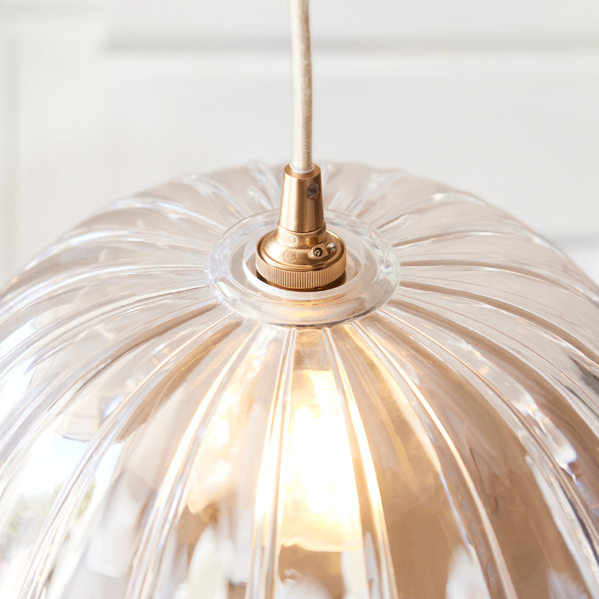 Carnation & Eltham Pendant with Natural Fabric Flex and Brushed Aged Brass Metalwork