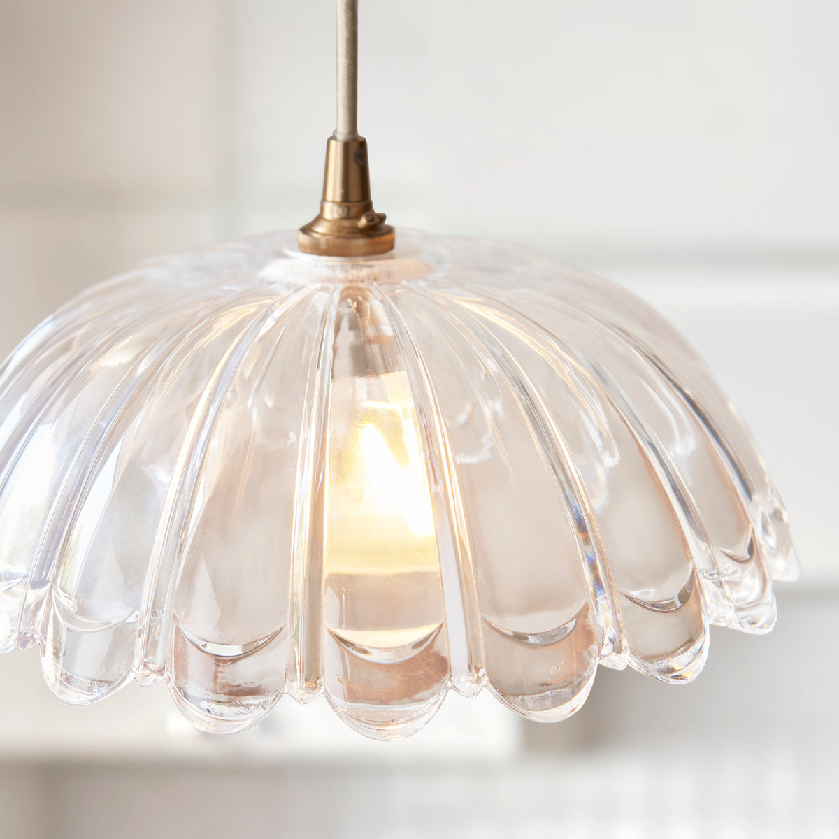 Carnation & Eltham Pendant with Natural Fabric Flex and Brushed Aged Brass Metalwork