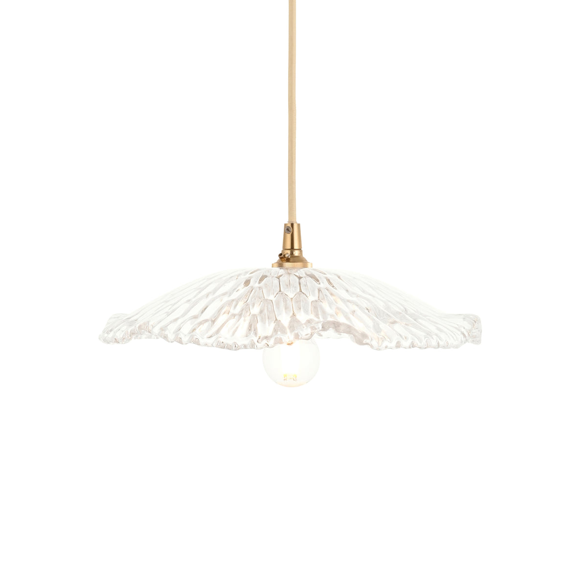 Orchid & Eltham Pendant with Natural Fabric Flex and Brushed Aged Brass Metalwork