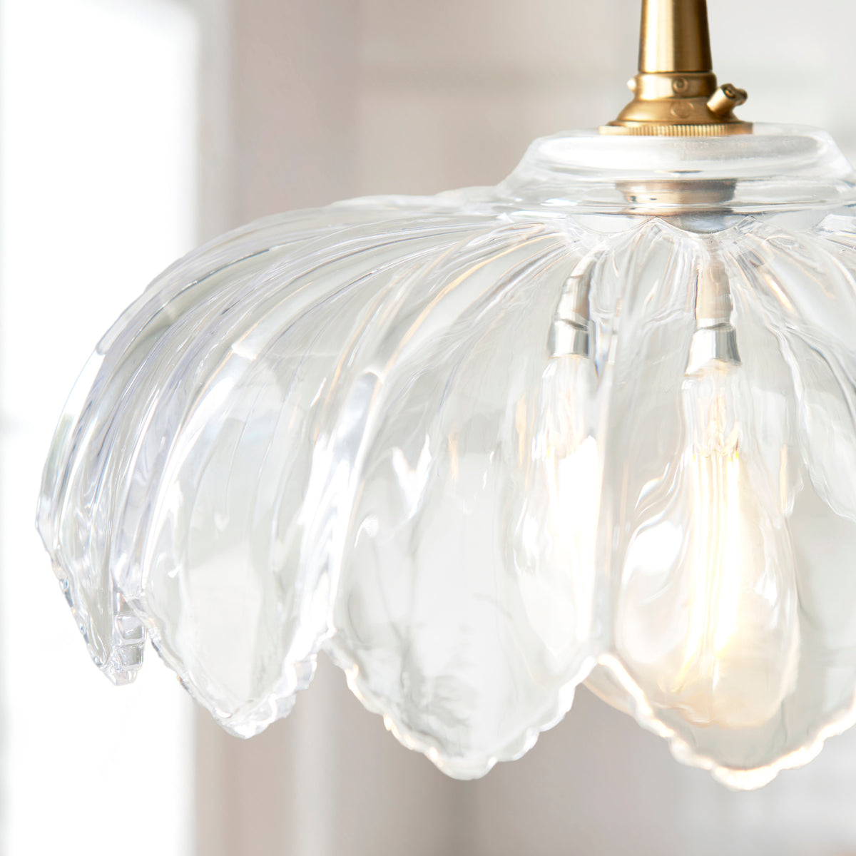 Camellia & Eltham Pendant with Natural Fabric Flex and Brushed Aged Brass Metalwork