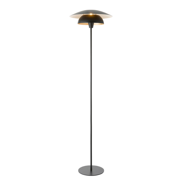 Lyon Floor Lamp in Matt Black Shade with Inner Painted Satin Brass