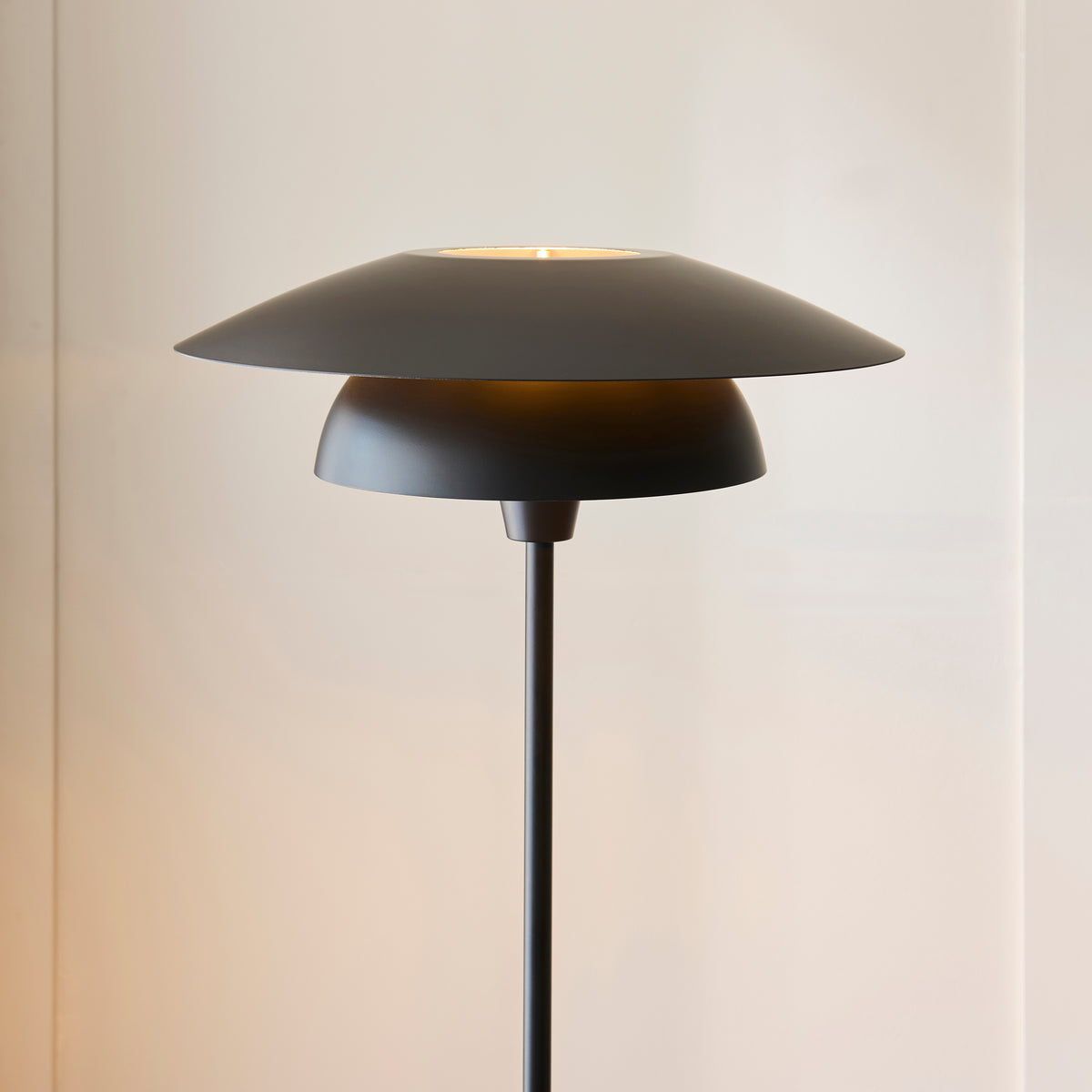 Lyon Floor Lamp in Matt Black Shade with Inner Painted Satin Brass