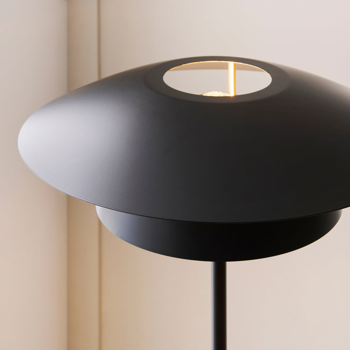 Lyon Floor Lamp in Matt Black Shade with Inner Painted Satin Brass