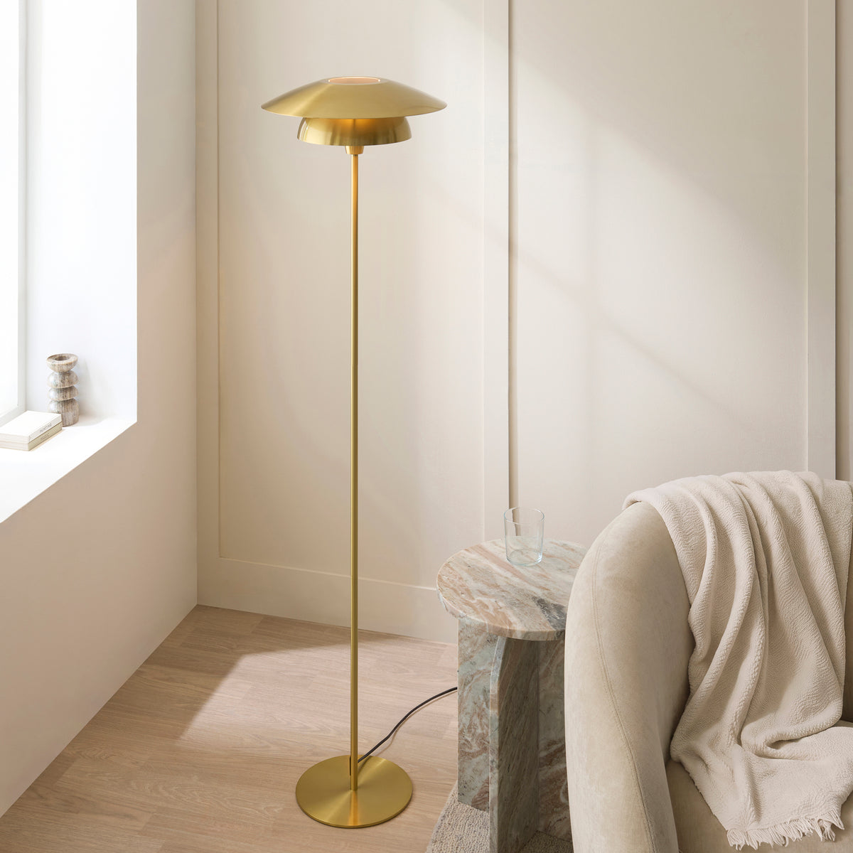 Lyon Floor Lamp with Satin Brass Metalwork