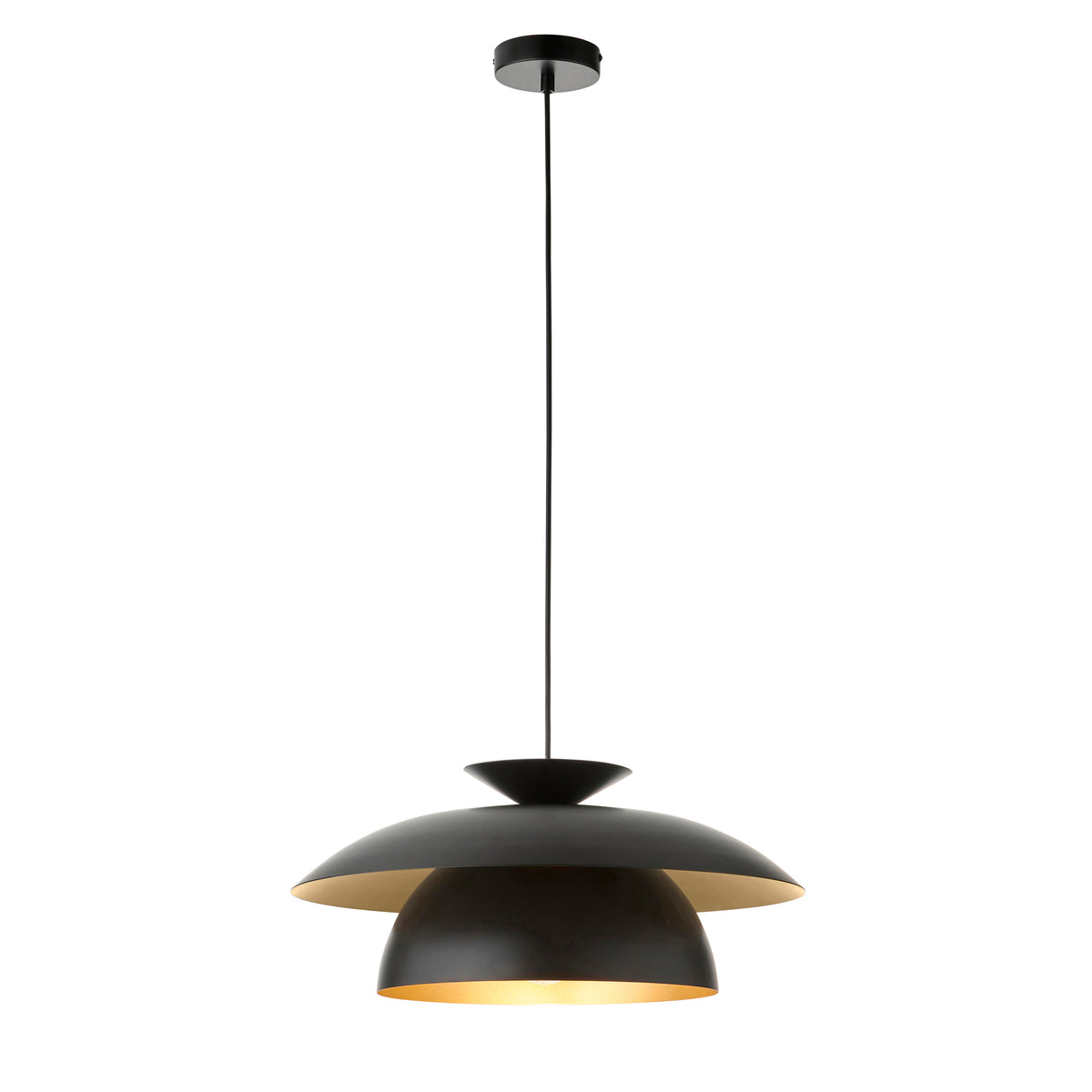Lyon Single Drop Pendant in Matt Black Shade with Inner Painted Satin Brass