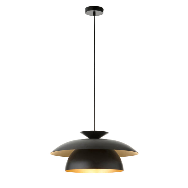 Lyon Single Drop Pendant in Matt Black Shade with Inner Painted Satin Brass