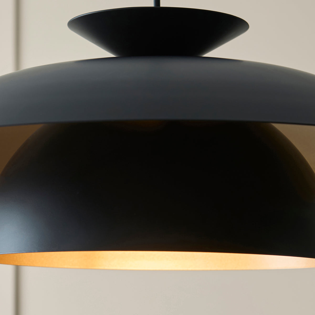 Lyon Single Drop Pendant in Matt Black Shade with Inner Painted Satin Brass
