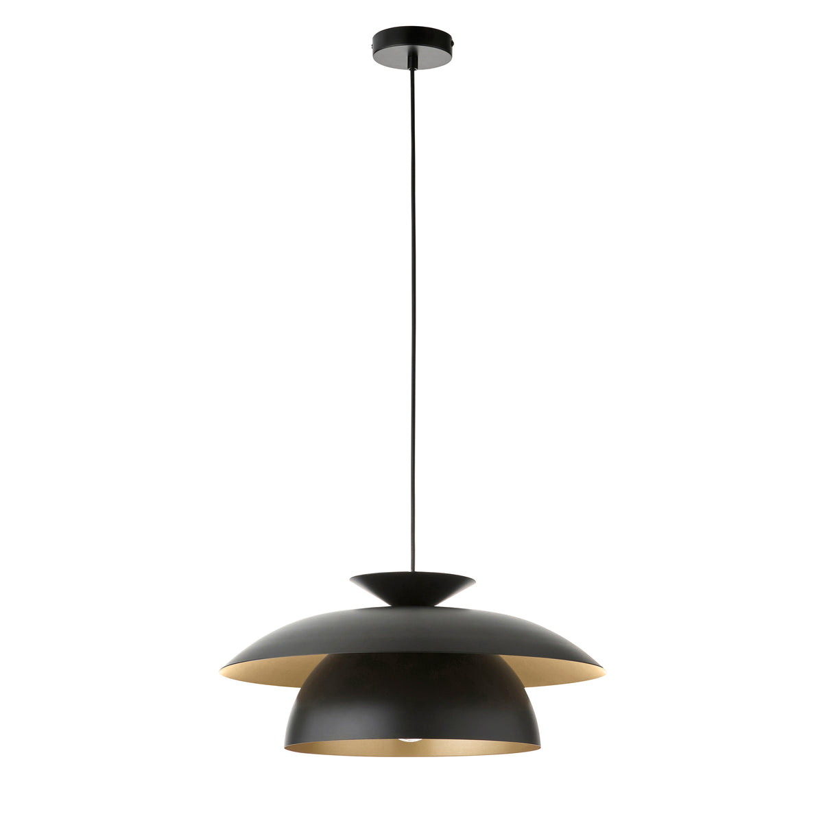 Lyon Single Drop Pendant in Matt Black Shade with Inner Painted Satin Brass