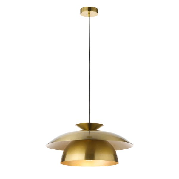 Lyon Single Drop Pendant with Satin Brass Metalwork