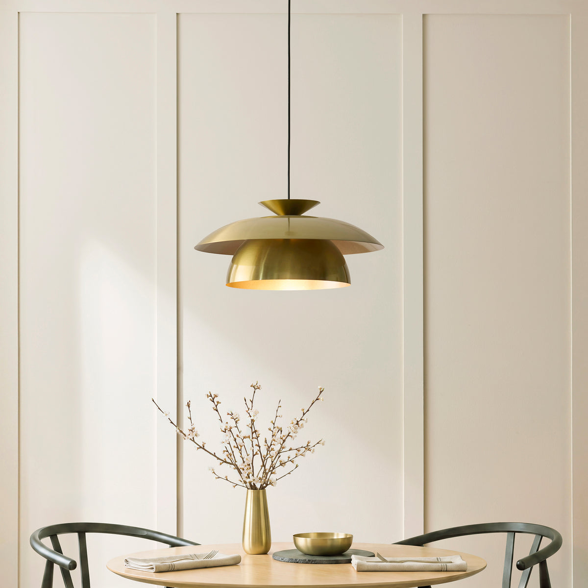 Lyon Single Drop Pendant with Satin Brass Metalwork