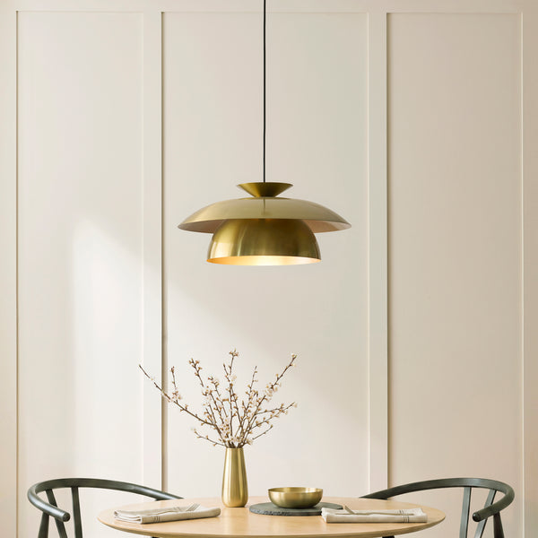 Lyon Single Drop Pendant with Satin Brass Metalwork