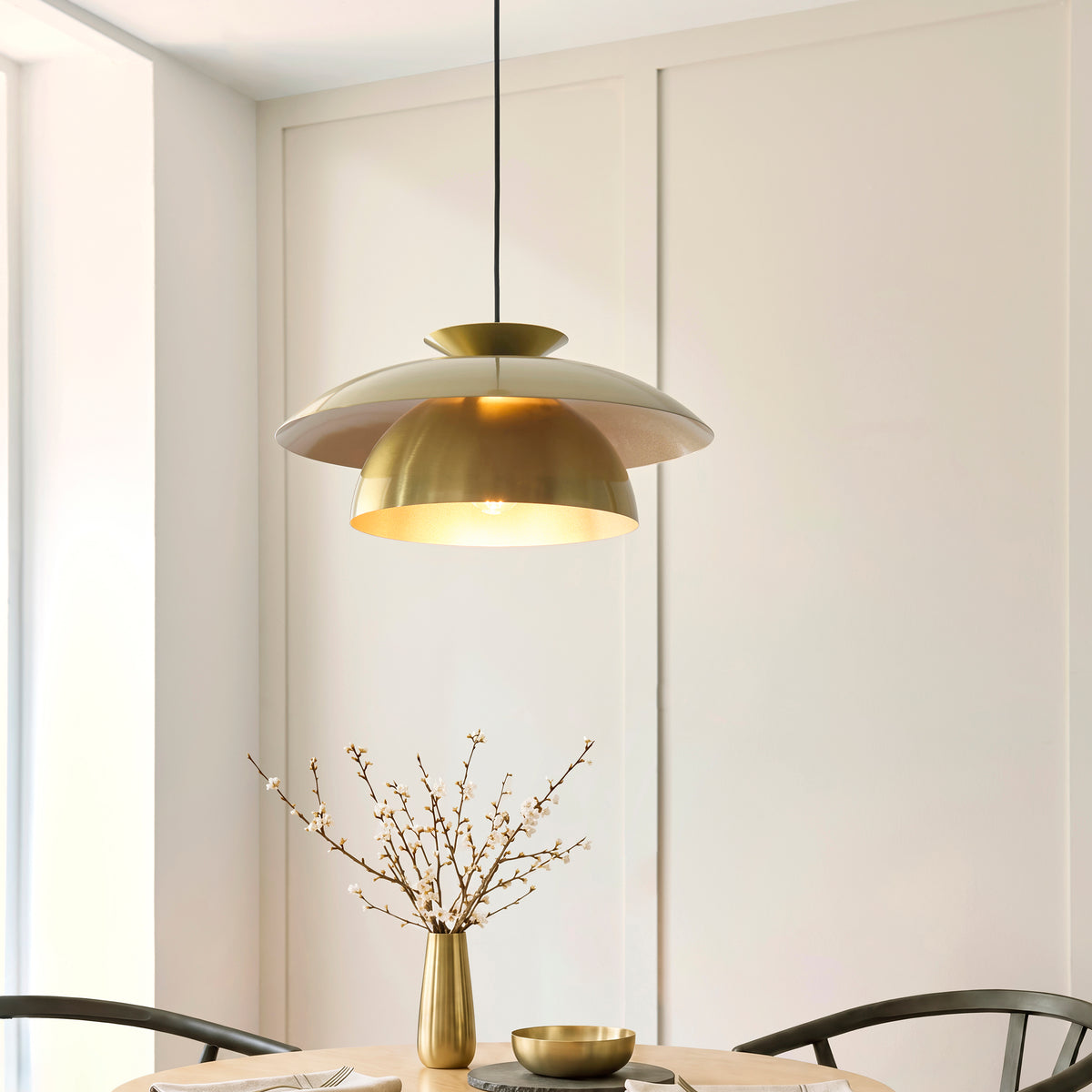 Lyon Single Drop Pendant with Satin Brass Metalwork
