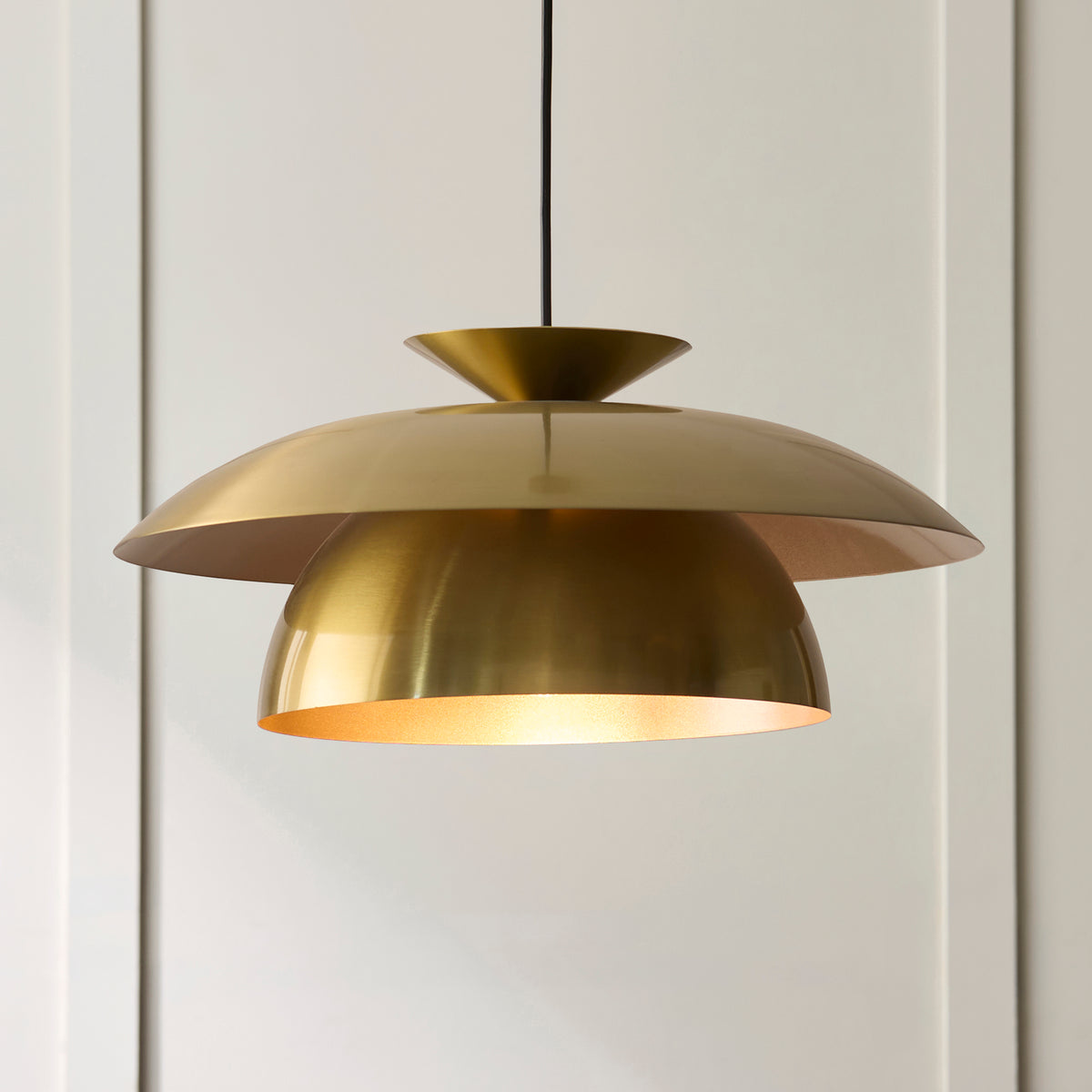 Lyon Single Drop Pendant with Satin Brass Metalwork