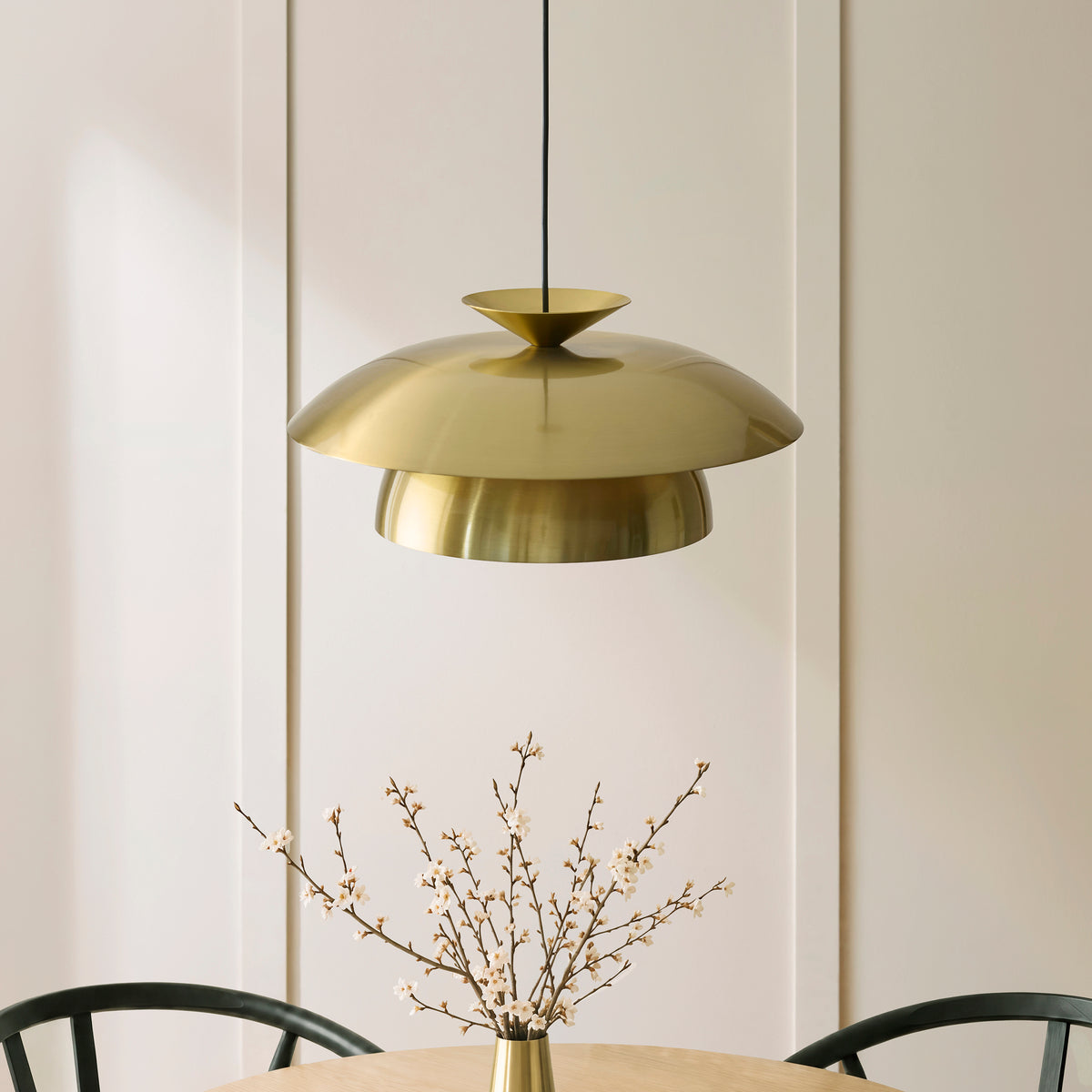 Lyon Single Drop Pendant with Satin Brass Metalwork