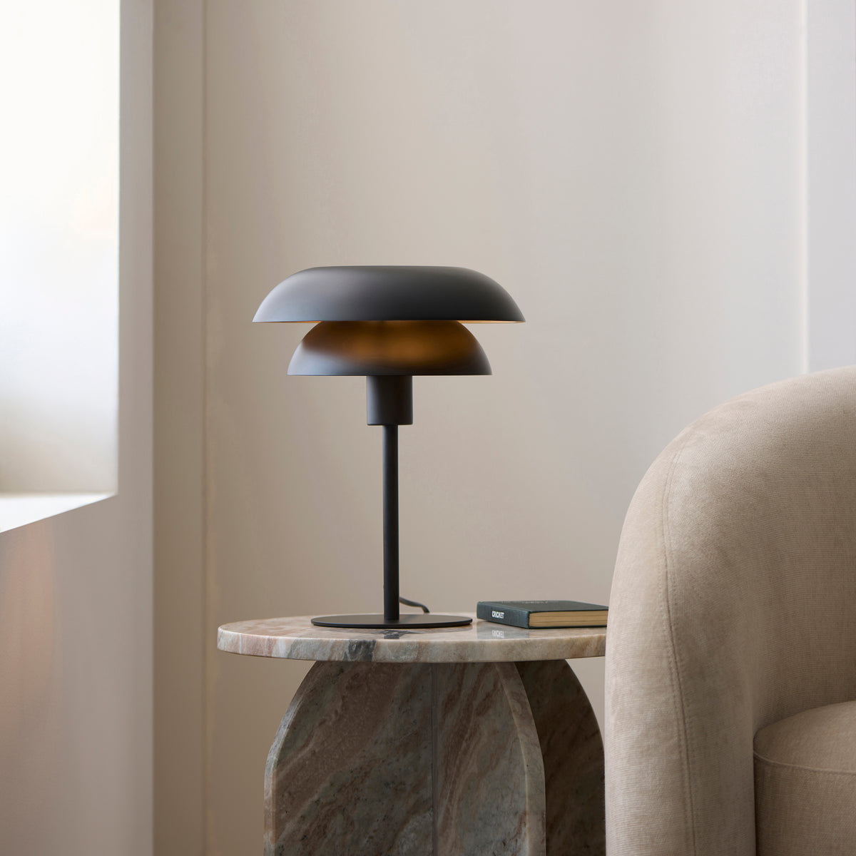 Lyon Table Light in Matt Black Shade with Inner Painted Satin Brass