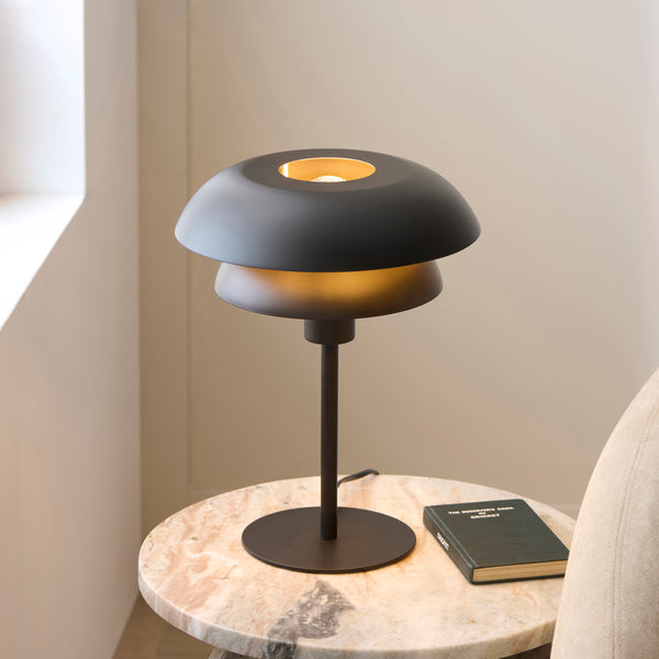 Lyon Table Light in Matt Black Shade with Inner Painted Satin Brass
