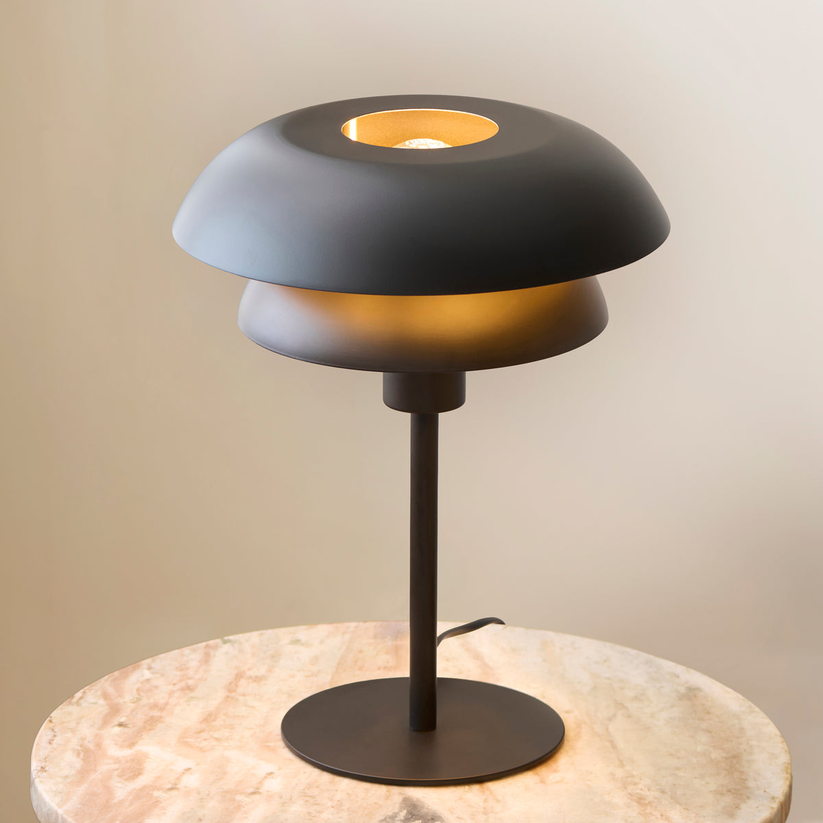 Lyon Table Light in Matt Black Shade with Inner Painted Satin Brass
