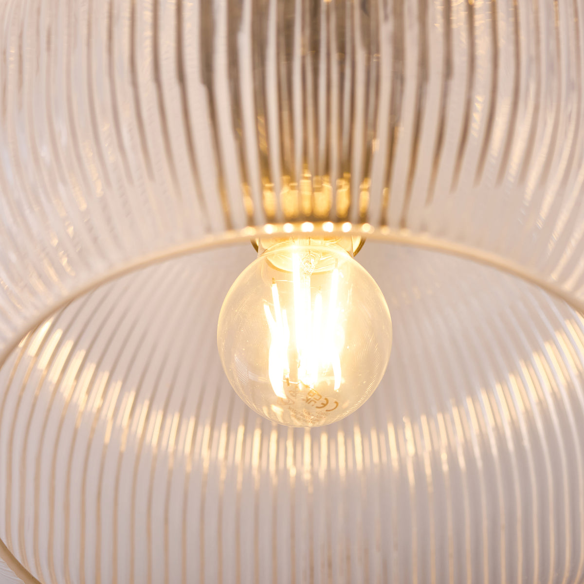 Harborne Semi Flush Ceiling Light in Antique Brass with Clear Ribbed Glass