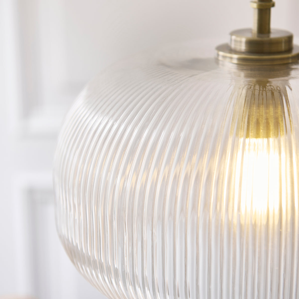 Harborne Single Drop Pendant in Antique Brass with Clear Ribbed Glass