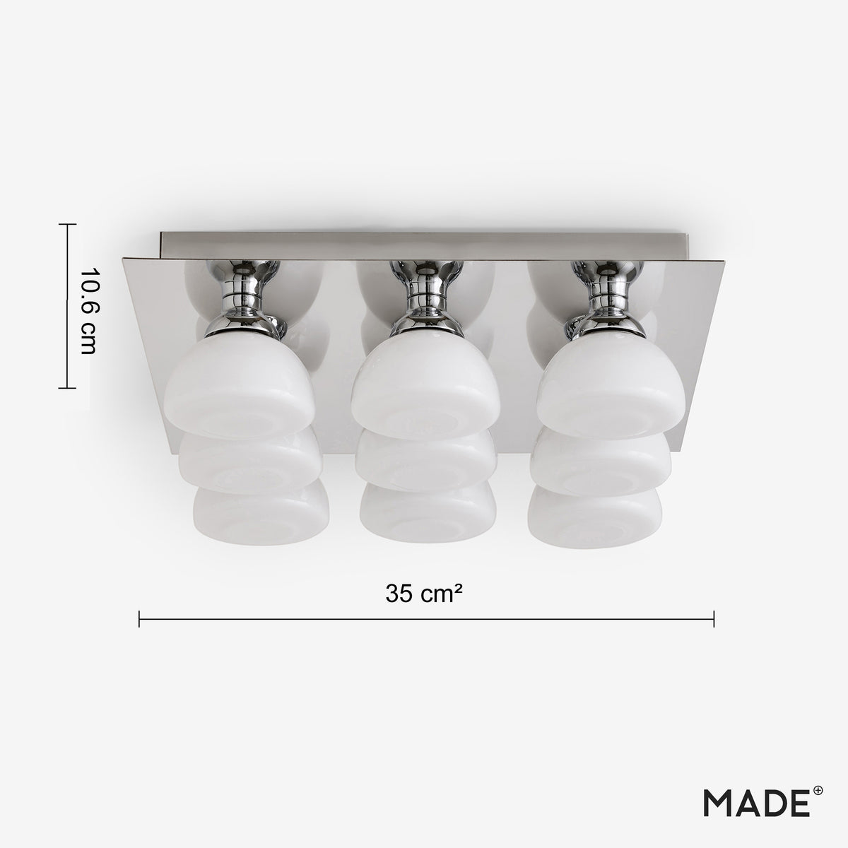 Monroe Semi Flush Ceiling Light in Polished Chrome with Opal Glass Shades
