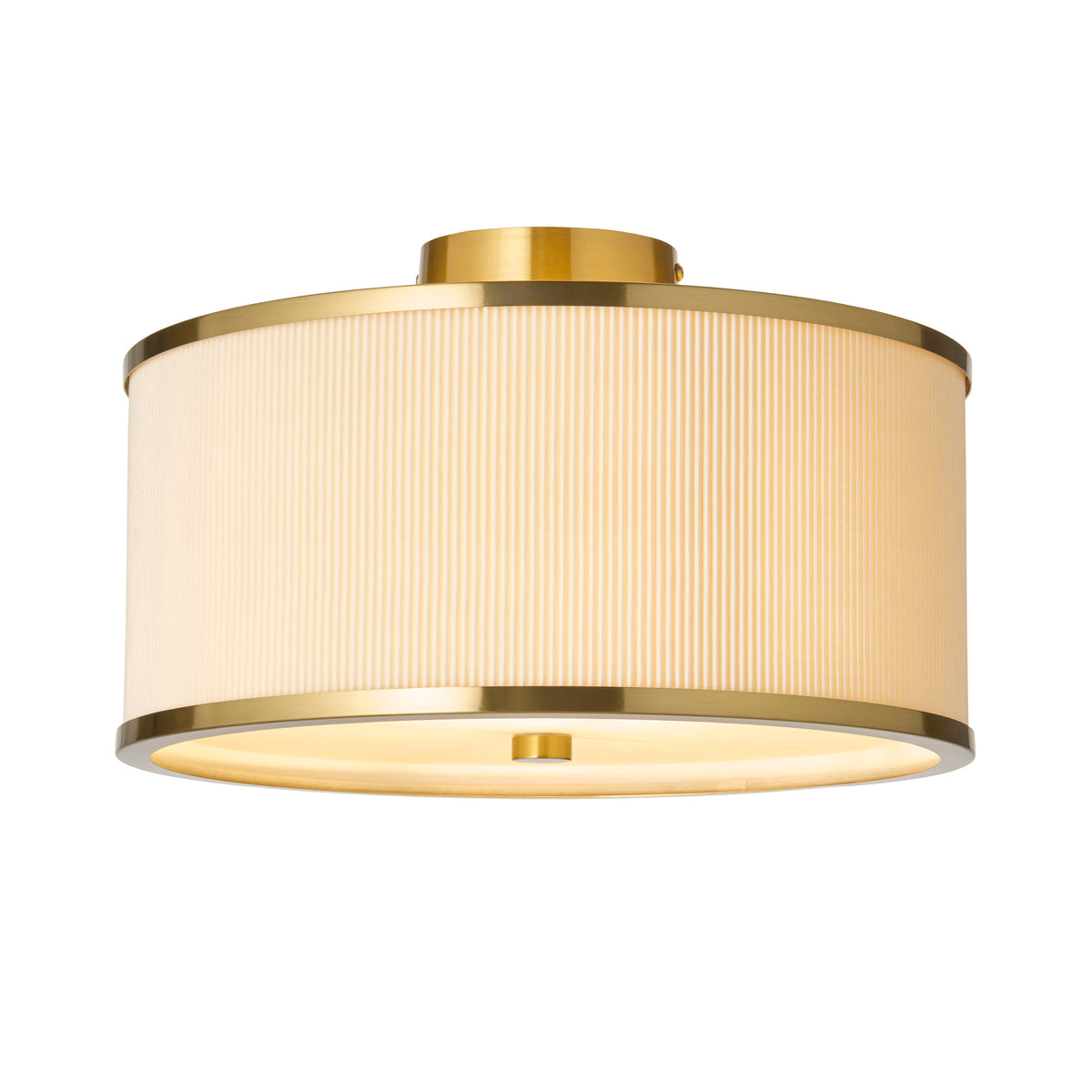 Lexi Flush Ceiling Light in Aged Brass with Ivory Micro Pleated Shade
