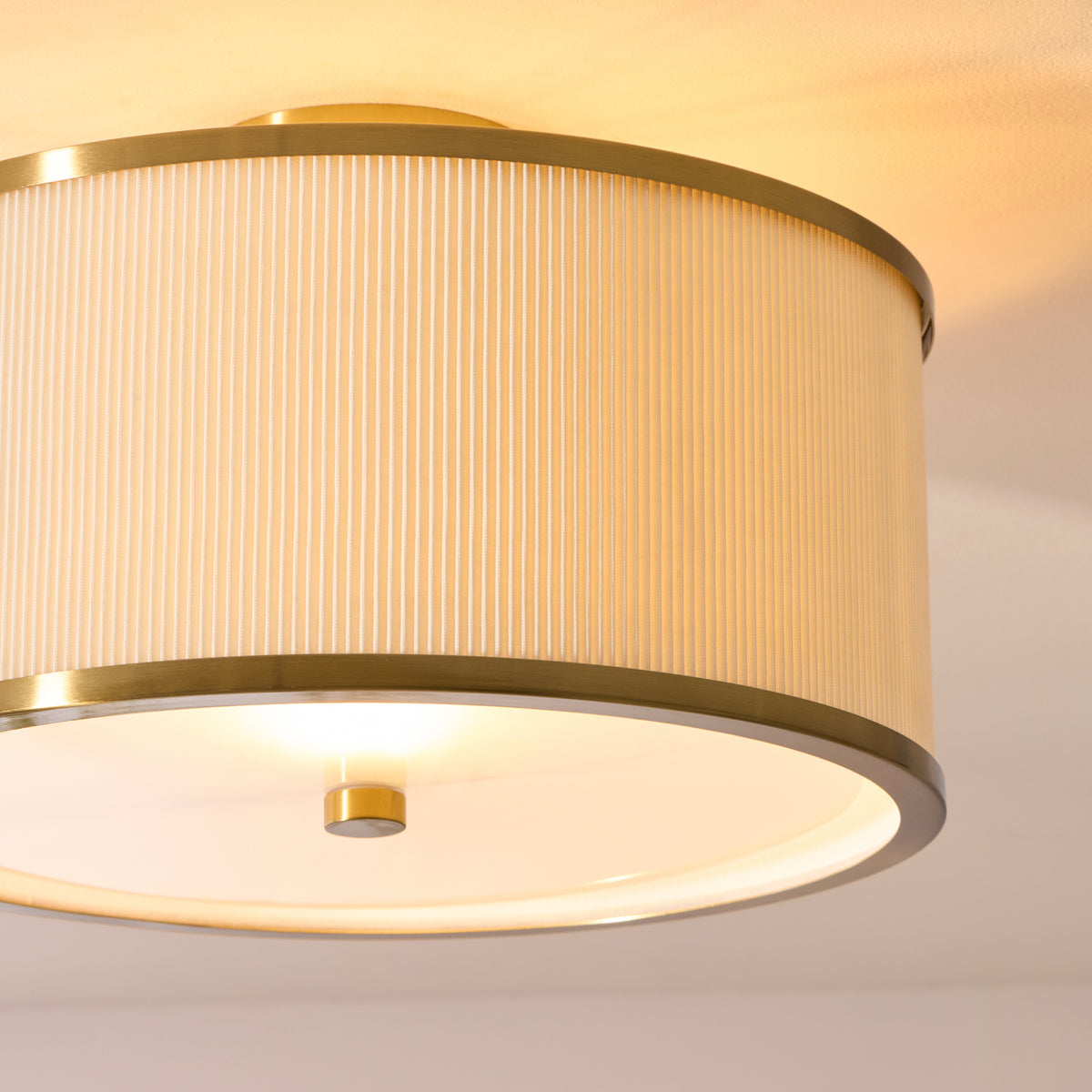 Lexi Flush Ceiling Light in Aged Brass with Ivory Micro Pleated Shade
