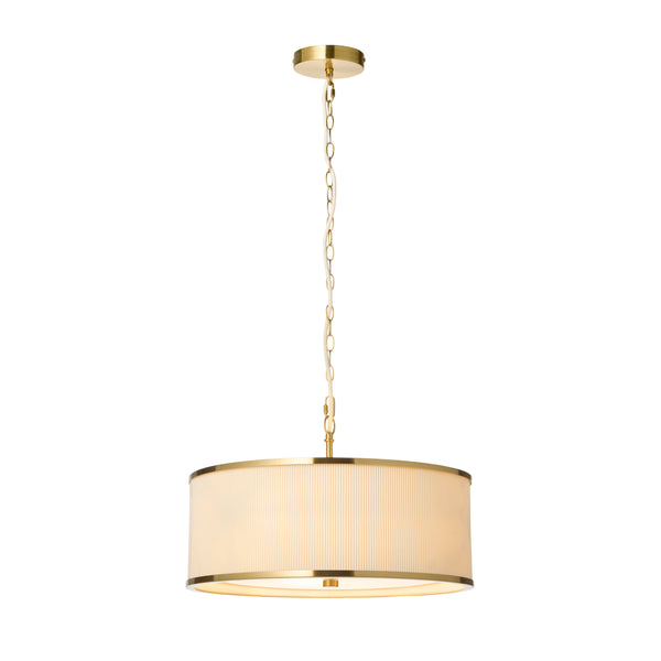 Lexi Three Light Pendant in Aged Brass with Ivory Micro Pleated Shade