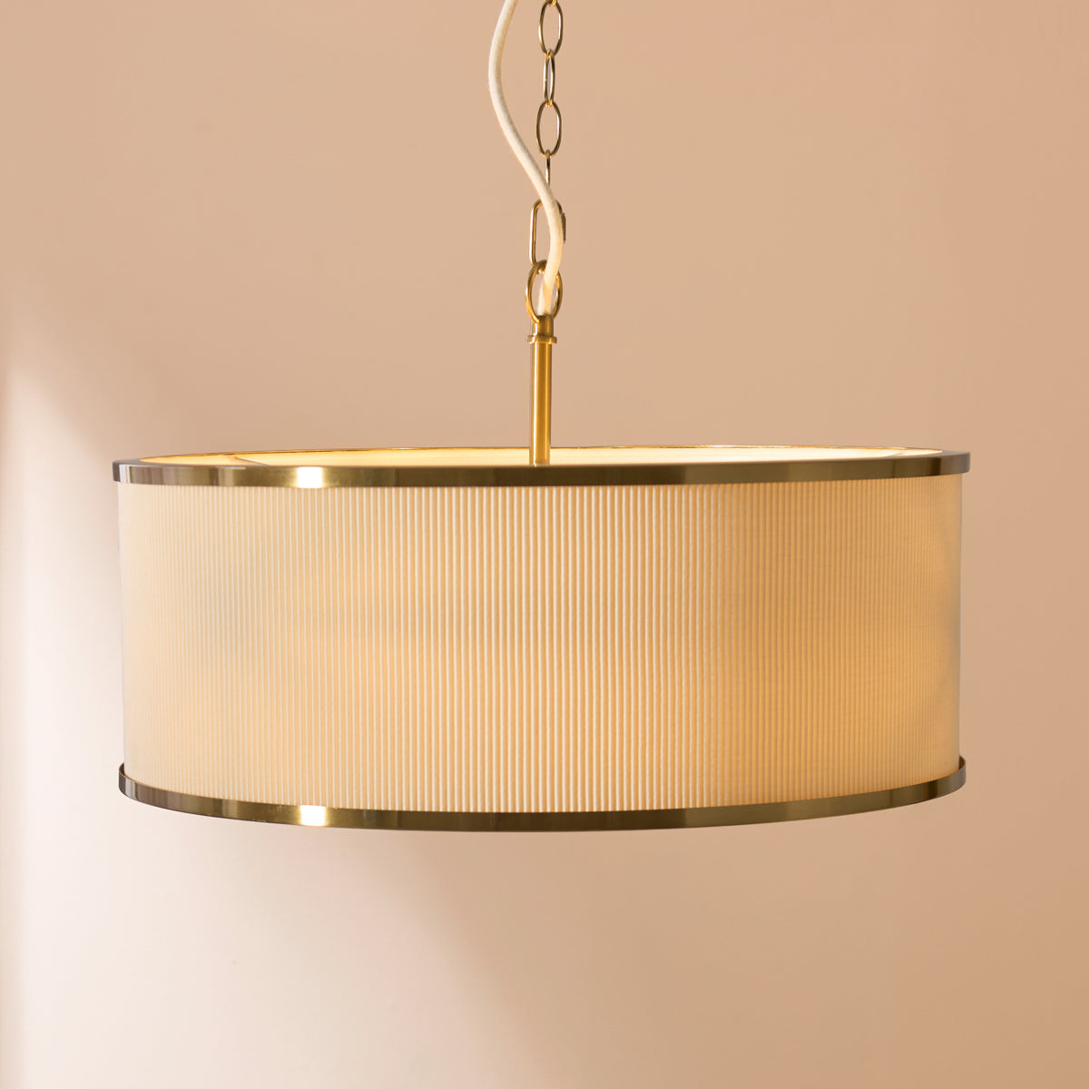 Lexi Three Light Pendant in Aged Brass with Ivory Micro Pleated Shade