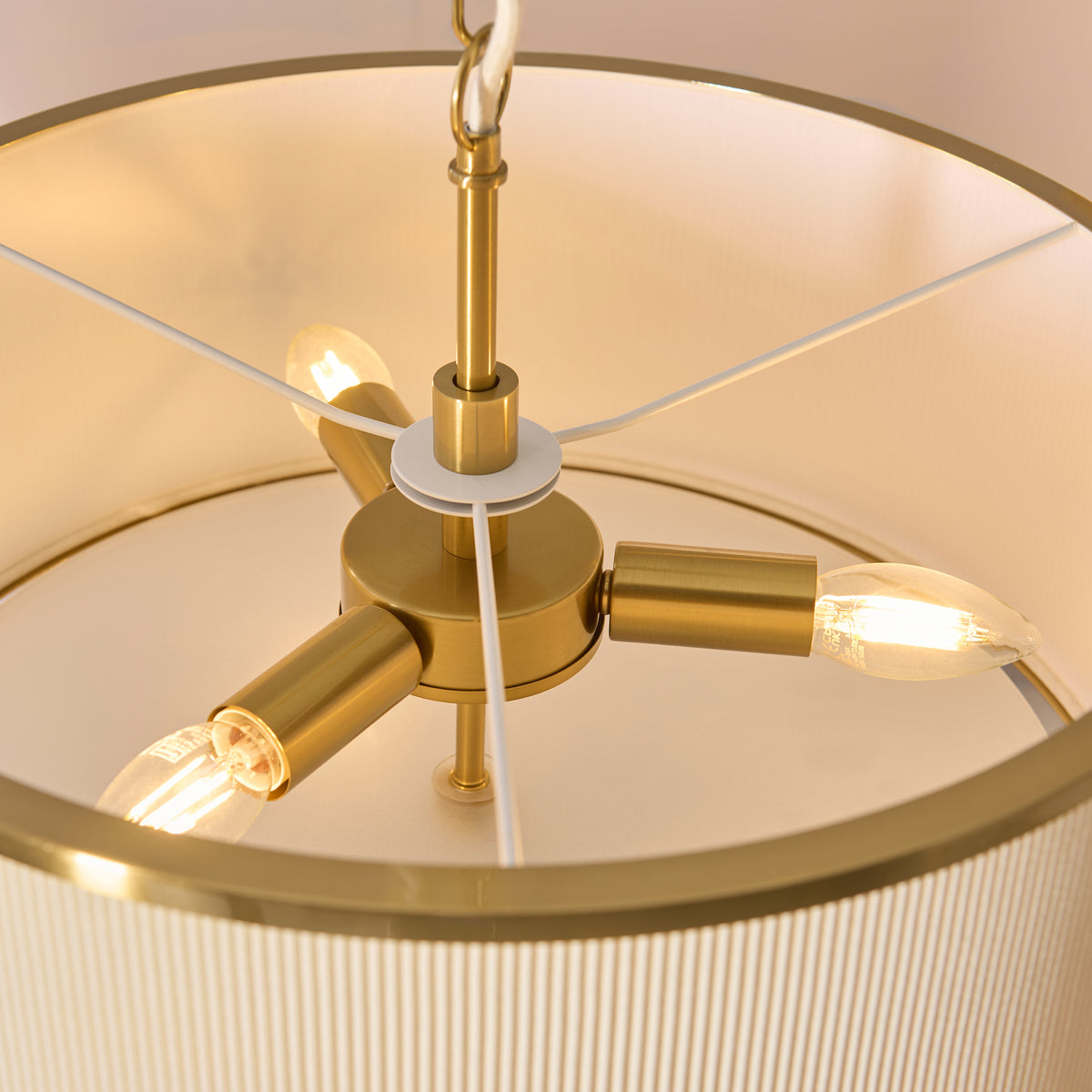 Lexi Three Light Pendant in Aged Brass with Ivory Micro Pleated Shade