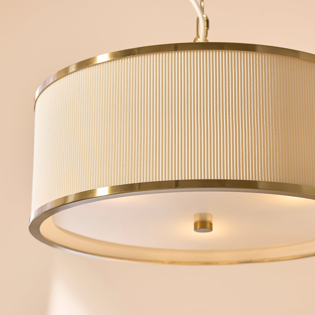Lexi Three Light Pendant in Aged Brass with Ivory Micro Pleated Shade
