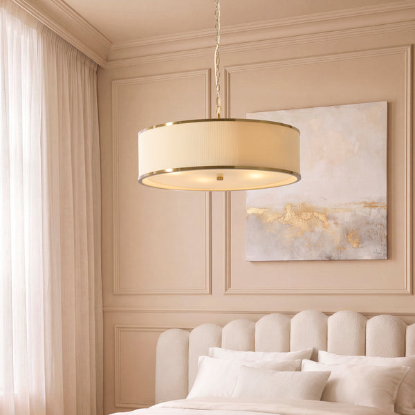 Lexi Five Light Pendant in Aged Brass with Ivory Micro Pleated Shade