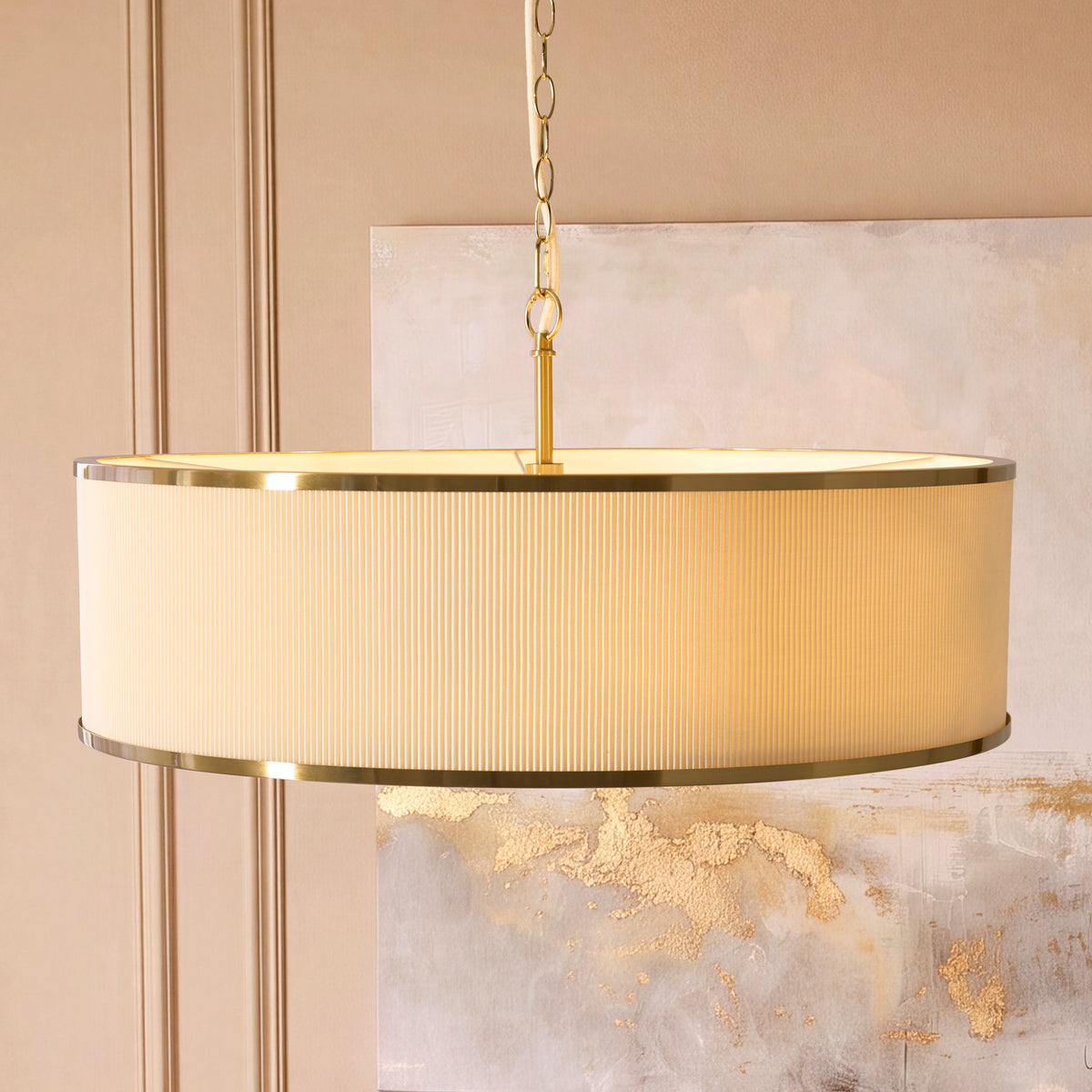 Lexi Five Light Pendant in Aged Brass with Ivory Micro Pleated Shade