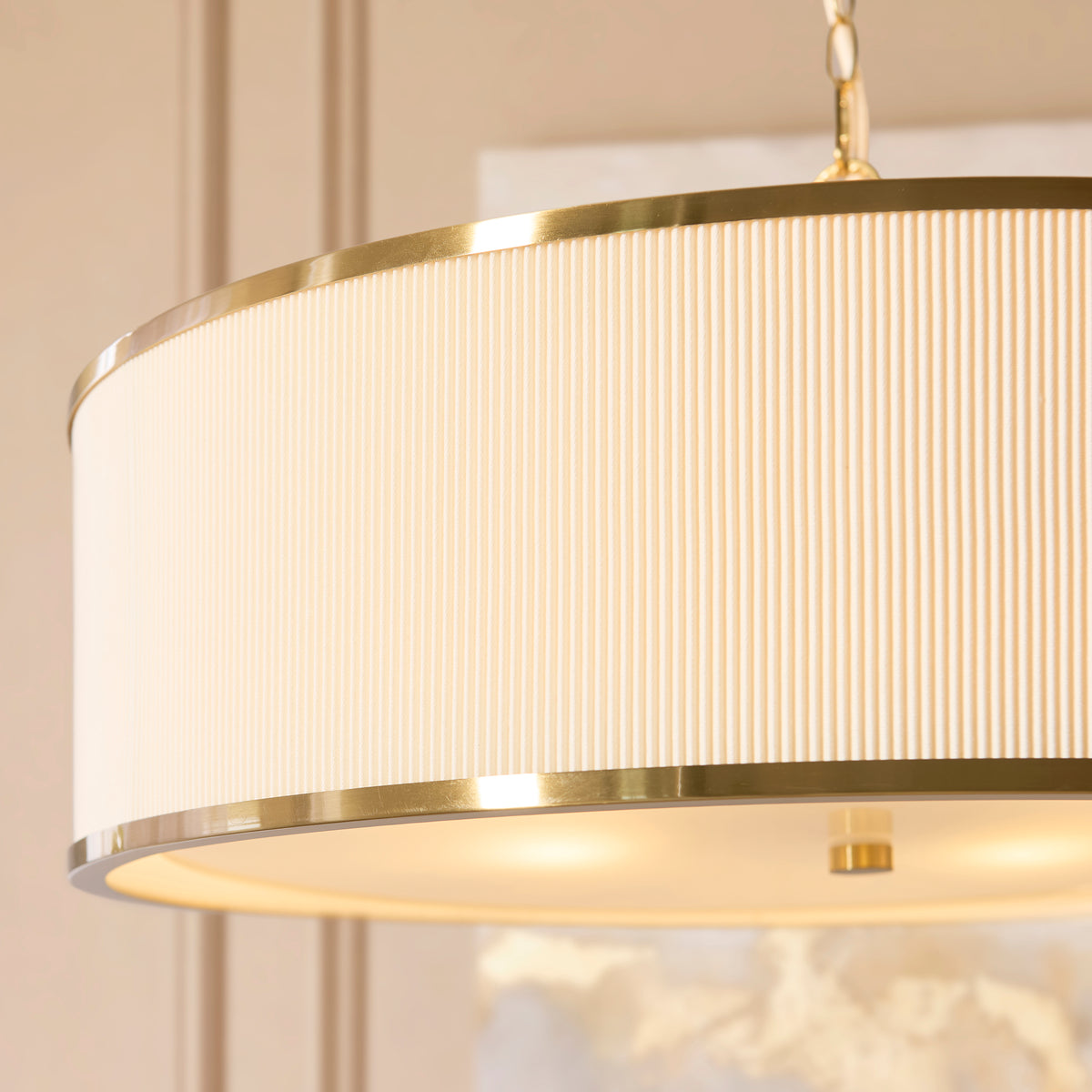 Lexi Five Light Pendant in Aged Brass with Ivory Micro Pleated Shade