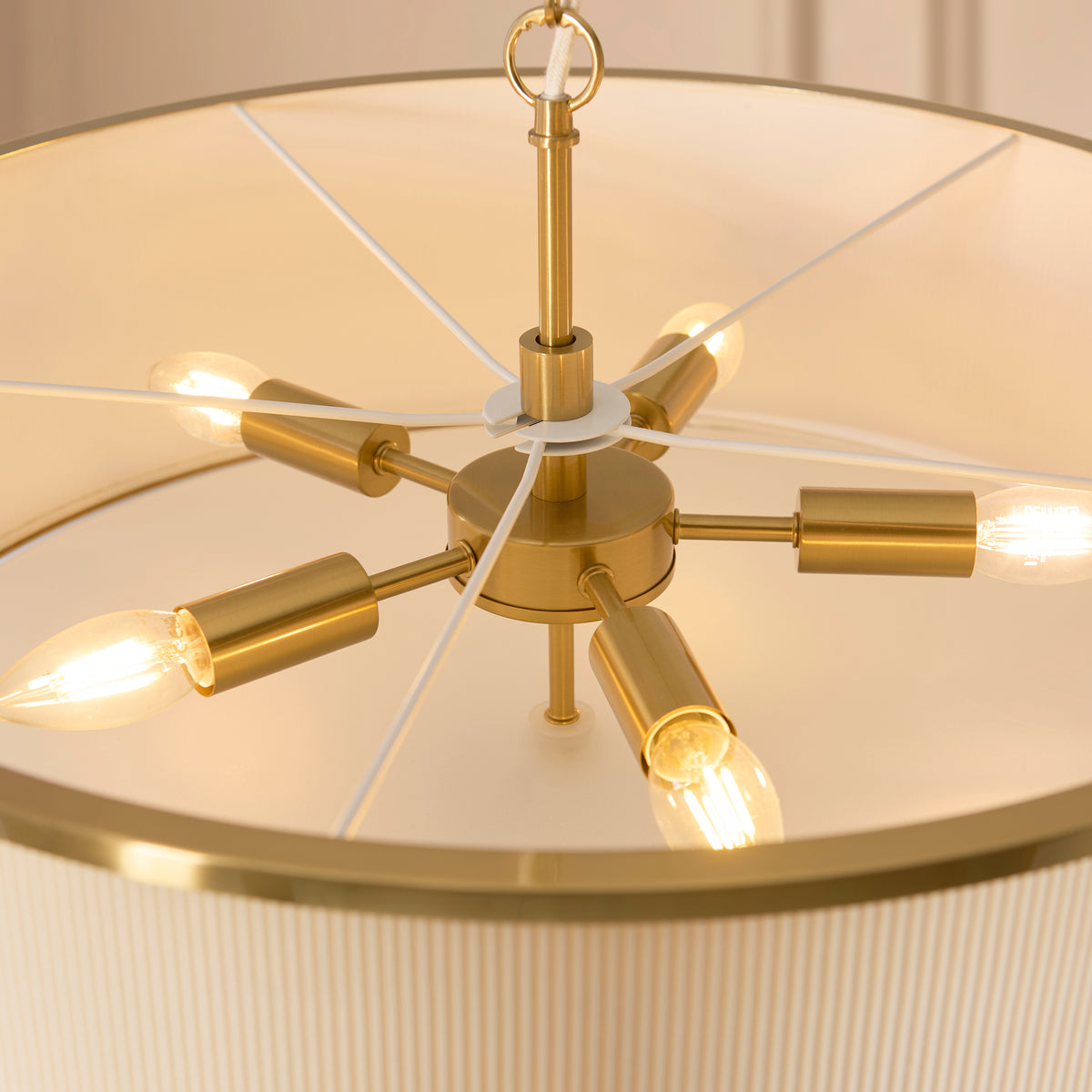 Lexi Five Light Pendant in Aged Brass with Ivory Micro Pleated Shade