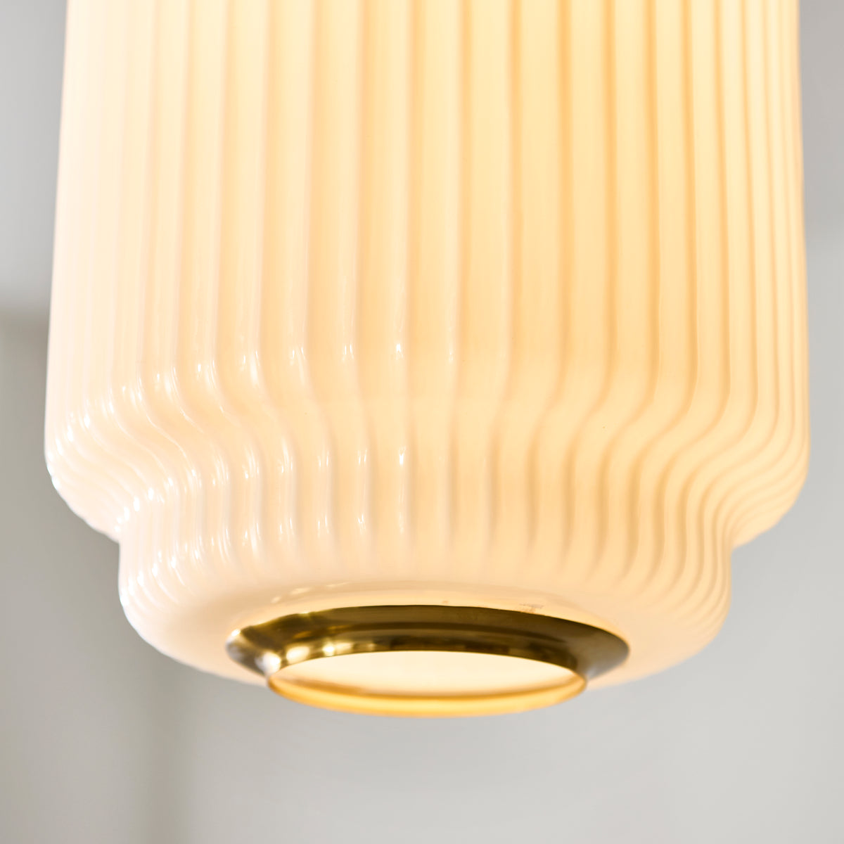 Evora 220 Single Drop Pendant in Brushed Aged Brass with Gloss Opal Ribbed Glass