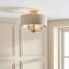 Highclere Three Light Semi Flush in Brushed Chrome with Natural Shade