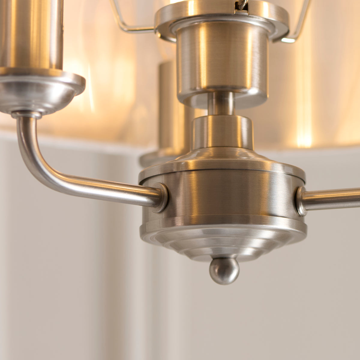 Highclere Three Light Semi Flush in Brushed Chrome with Natural Shade