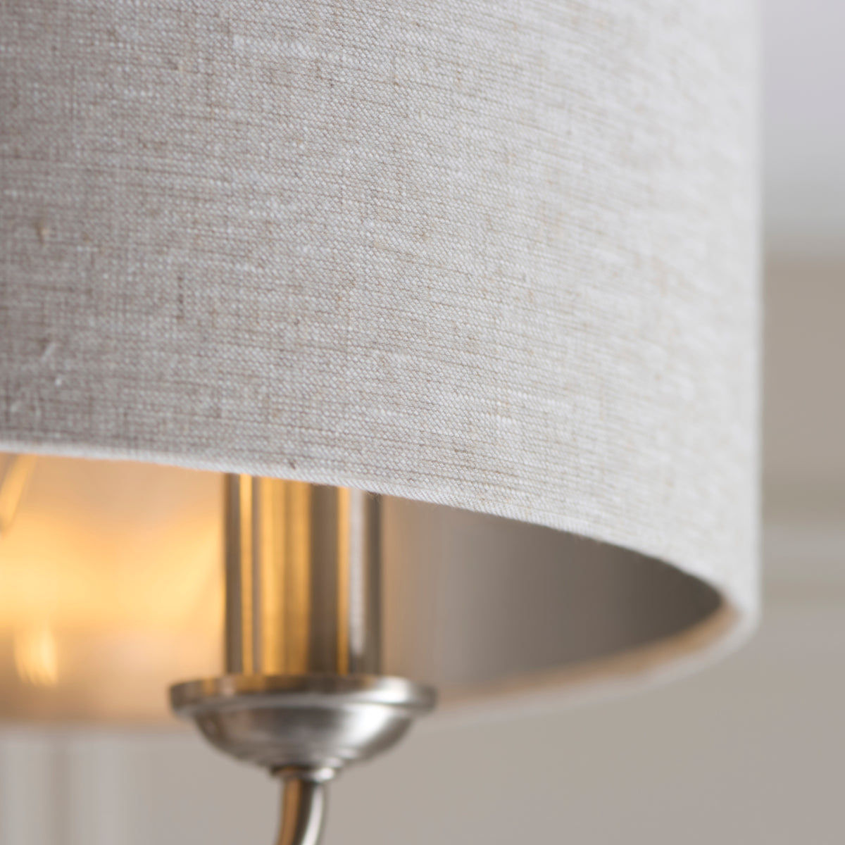 Highclere Three Light Semi Flush in Brushed Chrome with Natural Shade